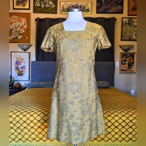 1960s-70s Gold Brocade Party Dress
